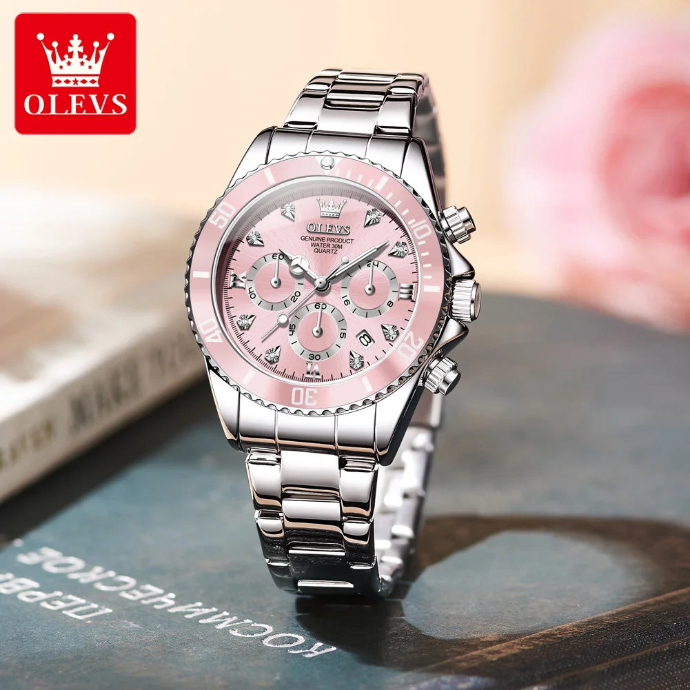 OLEVS 5632 Watch For Women Fashion Chronograph Waterproof Luminous Quartz Woman Watches Original Luxury Date Ladies Hand Clock