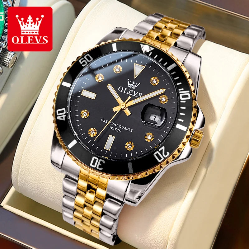 OLEVS 9809 Men's Watch Luxury Fashion Date Quartz Watch For Men Stainless Steel Original Waterproof Business Male Hand Clock