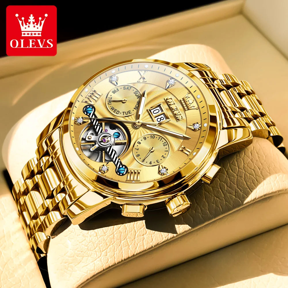 OLEVS 9910 Man Watch Luxury Business Mechanical Watch For Men Hollow Roman Scale Waterproof Luminous Calendar Men's Hand Clock