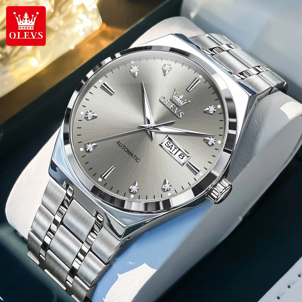 OLEVS 9811 Original Sport Week Date Watches For Man Luxury Business Automatic Mechanical Wristwatch Waterproof Luminous Big Dial