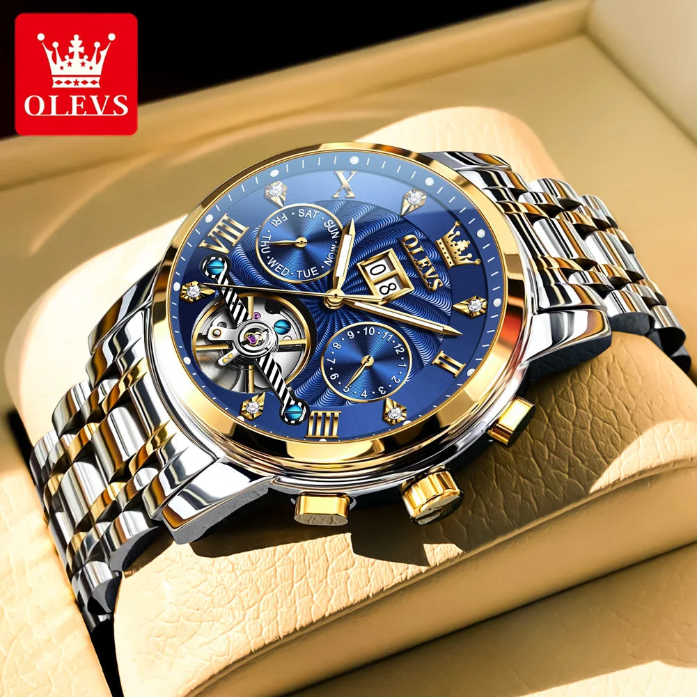 OLEVS 9910 Man Watch Luxury Business Mechanical Watch For Men Hollow Roman Scale Waterproof Luminous Calendar Men's Hand Clock