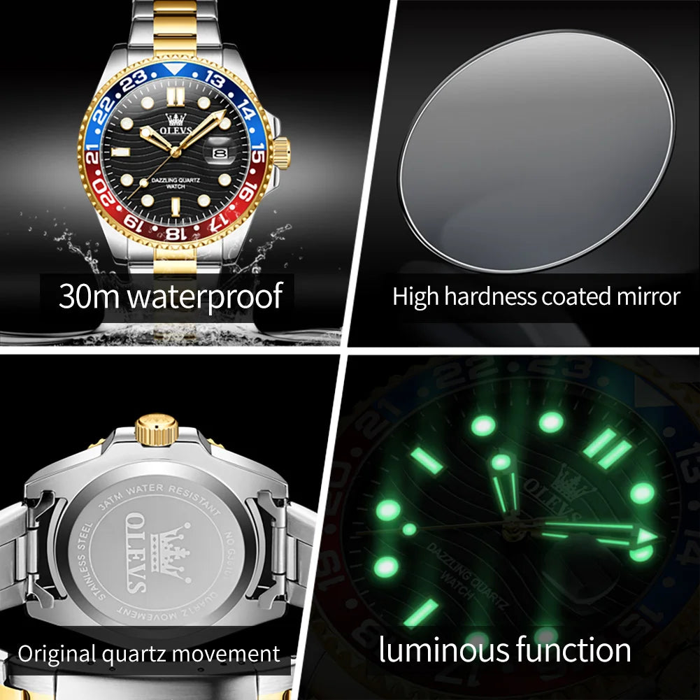 OLEVS 3610 Luxus Herrenuhr Stahlarmband Original Kalender Quarz Uhr für Herren 30M Wasserdicht Leuchtende Business Herrenarmbanduhr