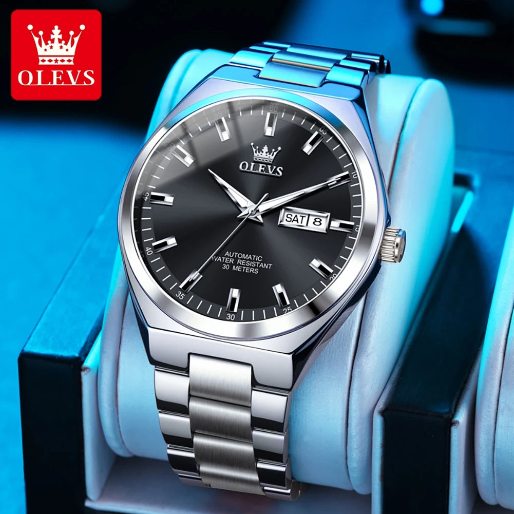 OLEVS 9907 Watches For Man Luxury Business Automatic Mechanical Wristwatch Waterproof Luminous Original Sport Week Date Watches