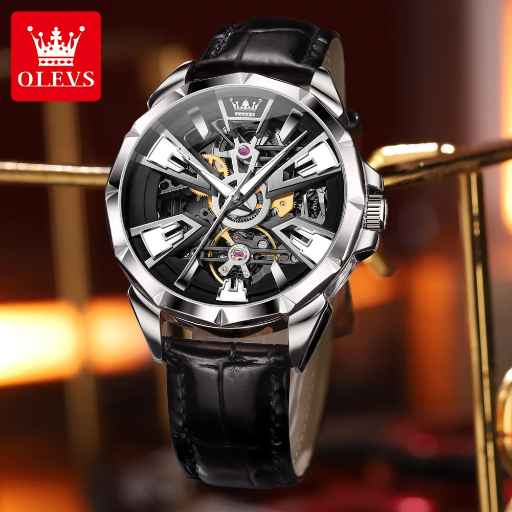 OLEVS 7051 Watch For Men Fashion Hollow Automatic Mechanical Male Hand Clock Waterproof Luminous Original Sport Man Watches