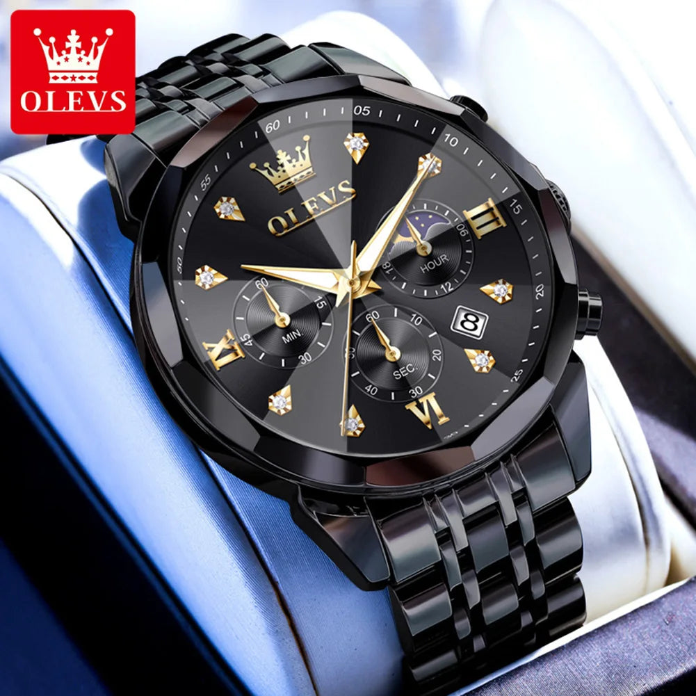 OLEVS 3670 Herrenuhr Mode Datum Mondphase Leuchtende Quarzuhr für Herren Luxus Chronograph Wasserdicht Business-Armbanduhr