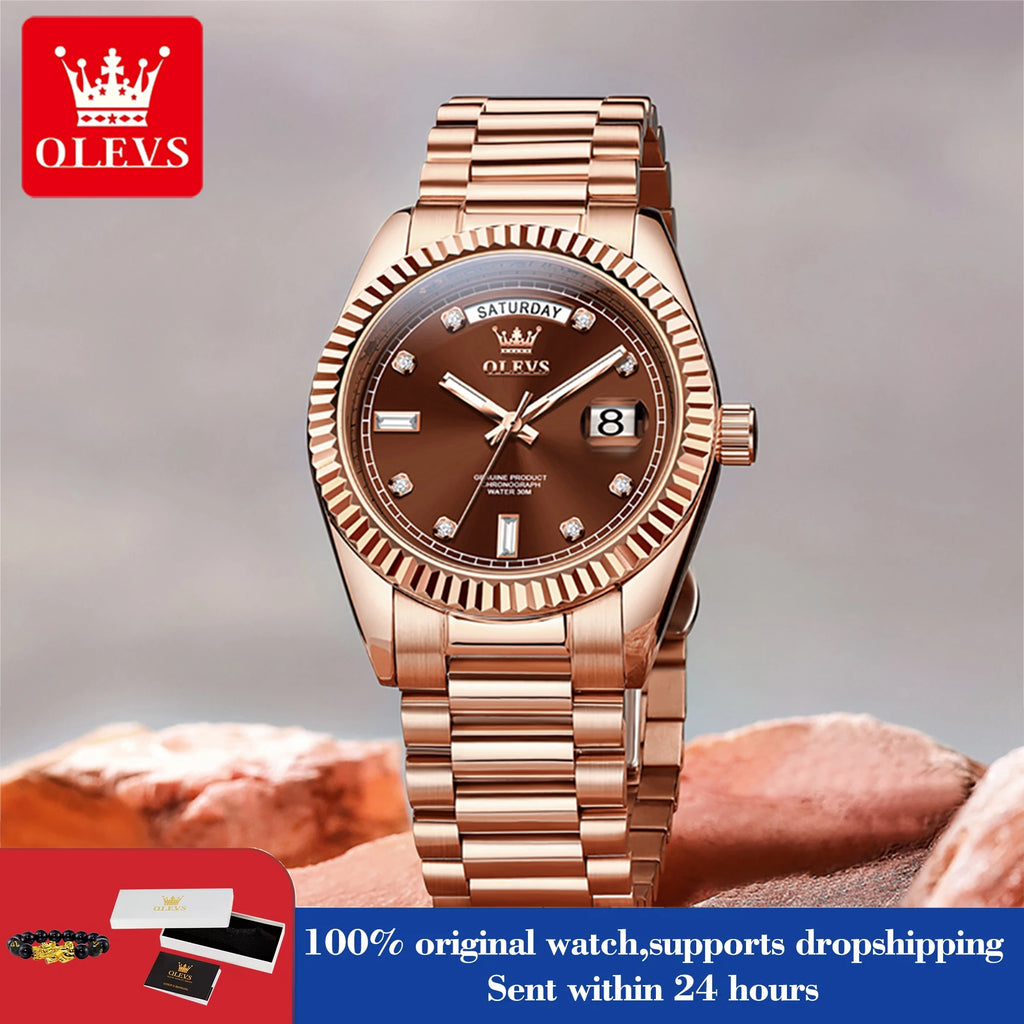 OLEVS 6736 New Original Mens Watch Automatic Mechanical Watch Luxury Watches For Men 30M Waterproof Calendar Week Hand Clock