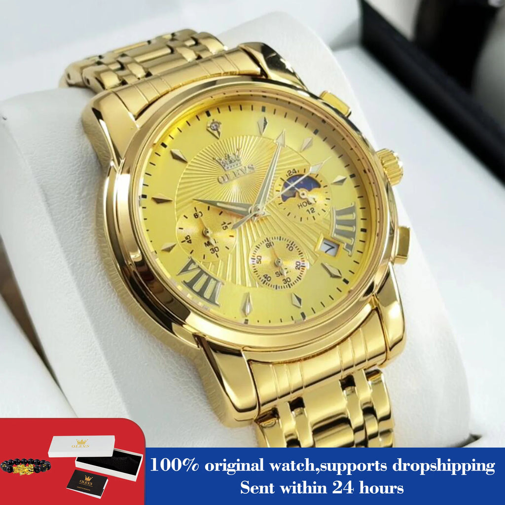 OLEVS 2892 Uhr Herren Schlicht Luxus Quarz Uhr für Herren Top Marke Chronograph Mondphase Wasserdichte Dress-Armbanduhr Leuchtend
