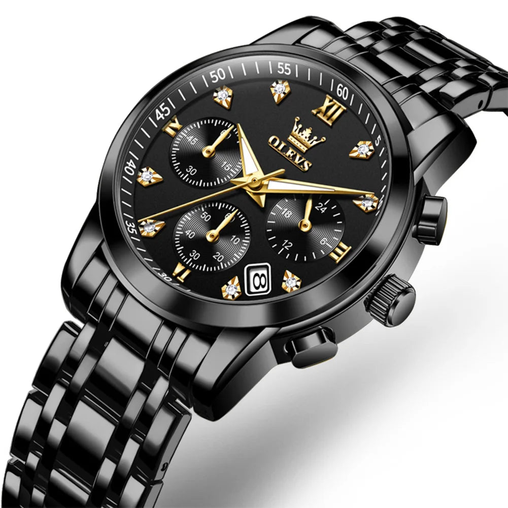 OLEVS 2858 Damenuhr Luxus Wasserdichte Datumsquarzuhr für Damen Diamantskala Chronograph Business Handuhr Stahlarmband