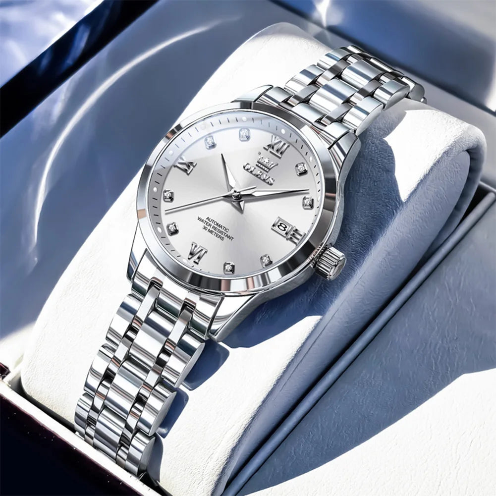 OLEVS 9946 Automatic Woman Watch Fashion Diamond Scale Original Mechanical Watch For Women Calendar Luxury Dress Hand Clock
