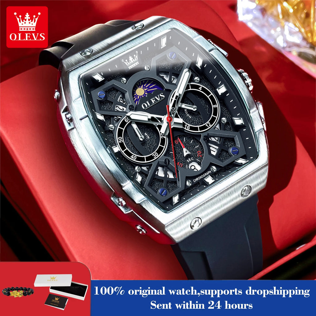 OLEVS 2942 Luxus-Chronograph Quarzuhr für Herren 44mm großes Zifferblatt Mondphase Zeigeruhr Datum wasserdicht Original Modeuhren