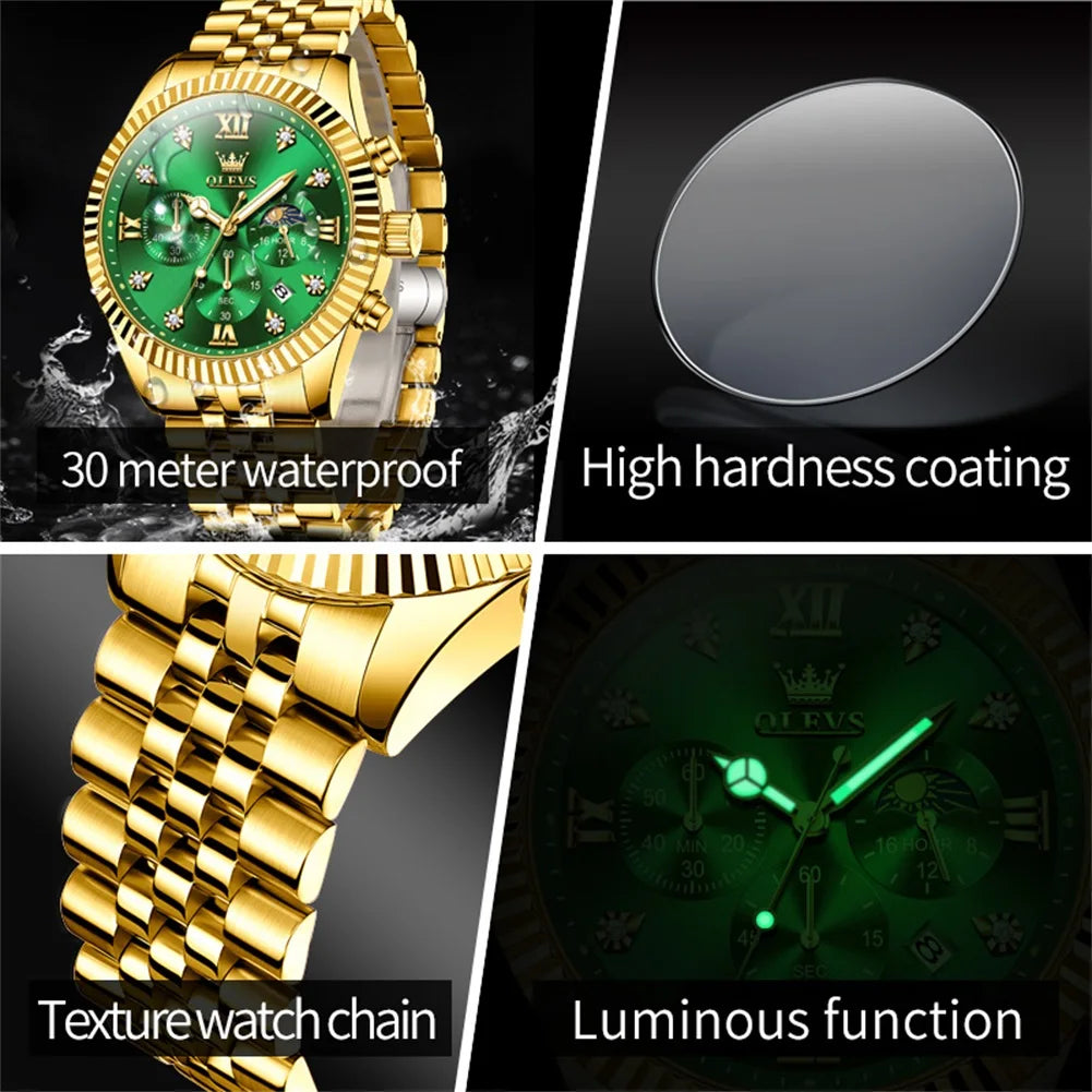 OLEVS 2932 Herrenuhr Römische Skala Chronograph Quarzuhr für Herren Moonswatch Luxus Diamant Herren Armbanduhr Wasserdicht Leuchtend