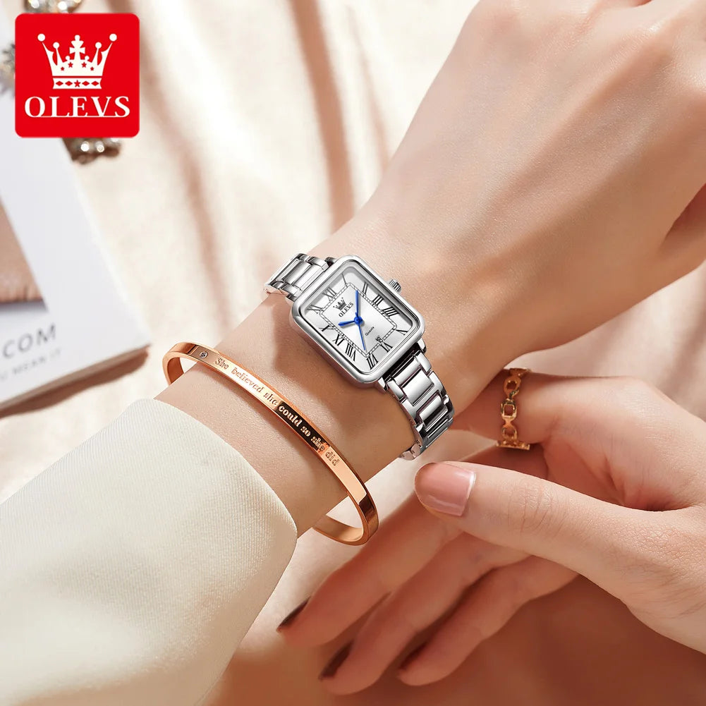 OLEVS 5641 Woman Quartz Watch Thin Case Roman Scale Waterproof Watch For Women Steel Strap Original Calendar Classic Hand Clock
