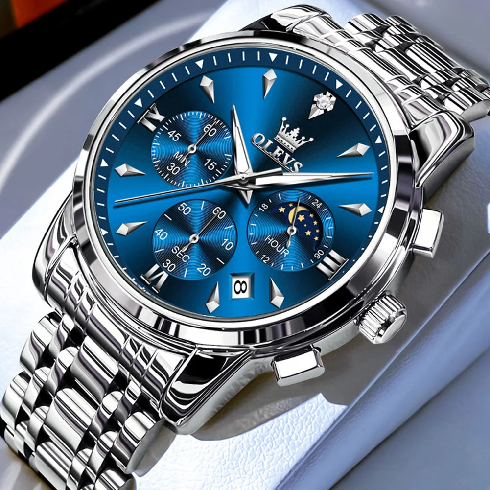 OLEVS 3639 Luxus Herrenuhr Top Marke Mondphase Chronograph Quarzuhr für Herren Automatisches Datum Mode Wasserdicht Herrenuhr