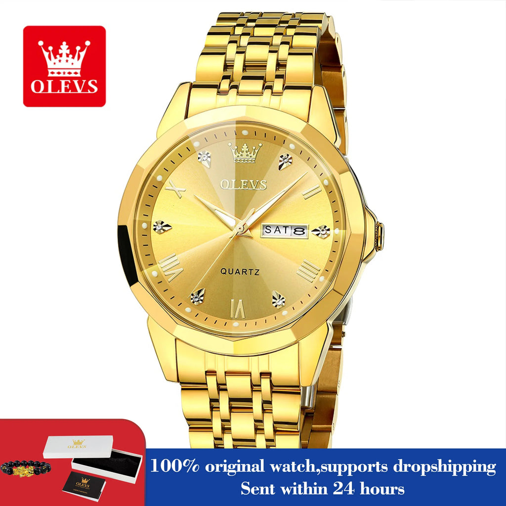 OLEVS 9931 Quartz Watch For Men Rhombus Mirror Waterproof Luminous Stainless Steel Wrist Watches Dual Calendar Man Hand Clock
