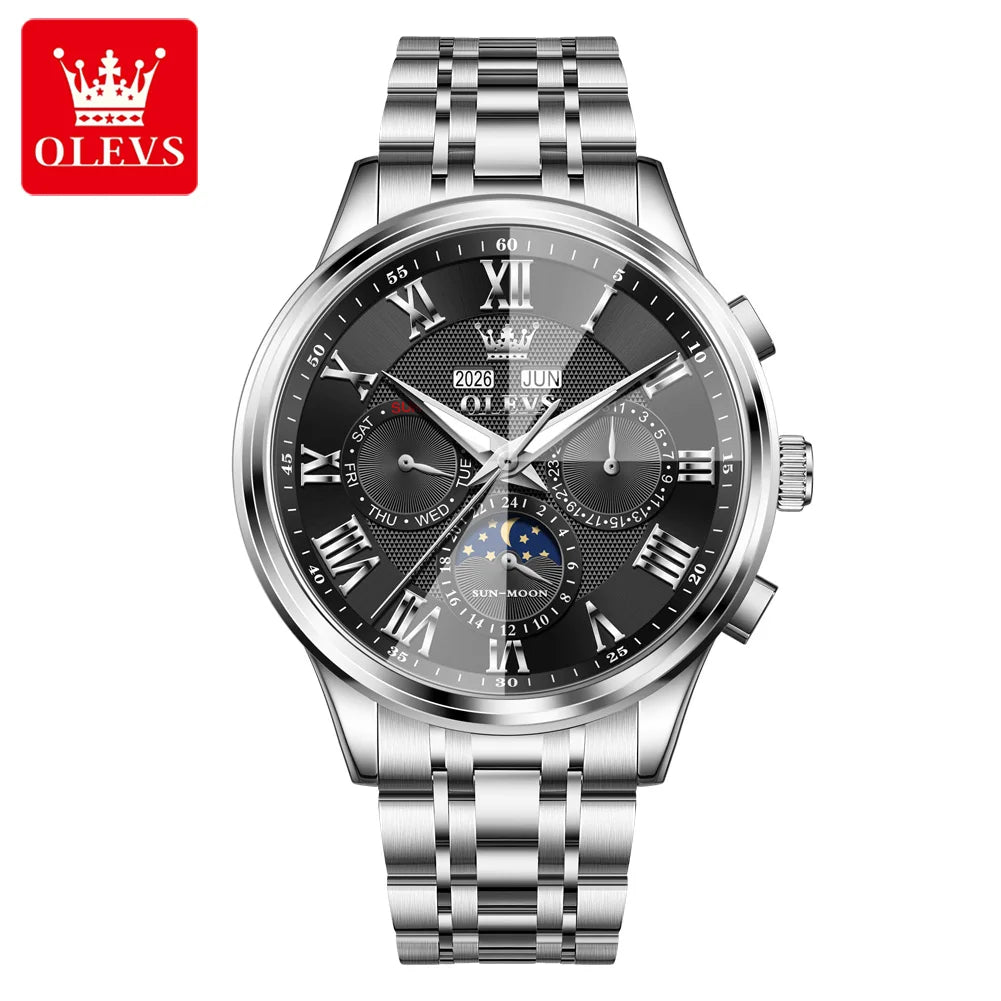 OLEVS 7113 Man Watch Luxury Moon Phase Mechanical Watches For Men Waterproof Automatic Date Week Watch Hand Clock Gifts Box