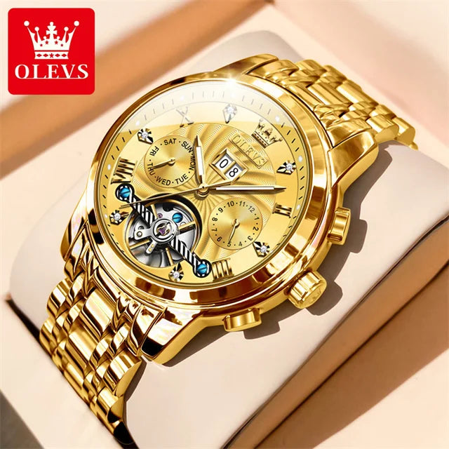 OLEVS 9910 Watch for Men Automatic Mechanical Men's Wristwatches Luxury Skeleton Stainless Steel Waterproof Original Man Watch