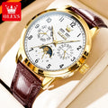 OLEVS 6698 Men Automatic Watch Number Scale Moon Phase Mechanical Watch For Men 42mm Big Dial Waterproof Leather Male Hand Clock