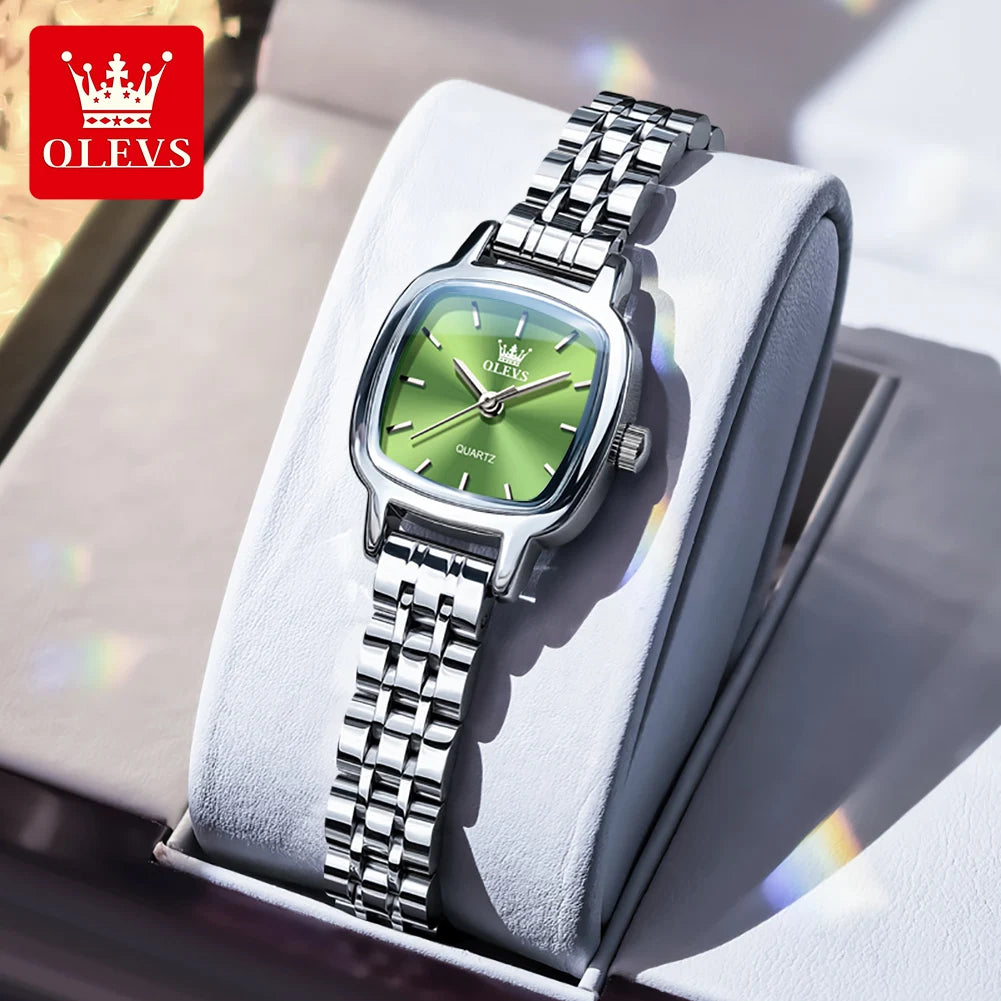 OLEVS 5675 Watches For Women Stainless Steel Elegant Square Quartz Watch Waterproof Luminous Ladies Watches Gifts Box Reloj