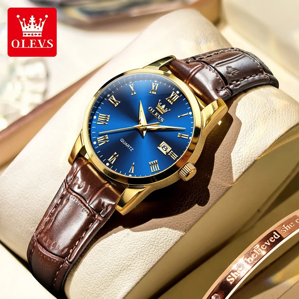 OLEVS 5892 Woman's Watch Date Quartz Movement Watch For Women Leather Strap Waterproof Ladies Clock Fashion Elegant Reloj
