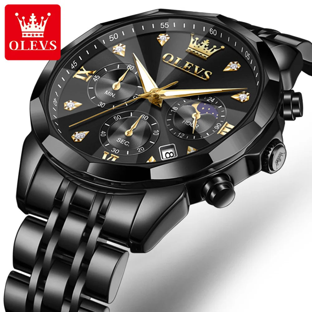OLEVS 3670 Herrenuhr Mode Datum Mondphase Leuchtende Quarzuhr für Herren Luxus Chronograph Wasserdicht Business-Armbanduhr