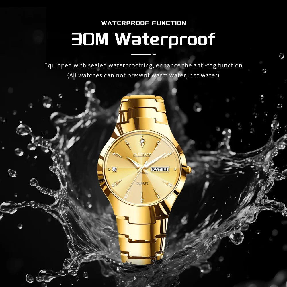 OLEVS 8697 Men's Watch Top Brand Luxury Dual Calendar Quartz Watch For Men Rhombus Mirror Tungsten Steel Strap Man Hand Clock