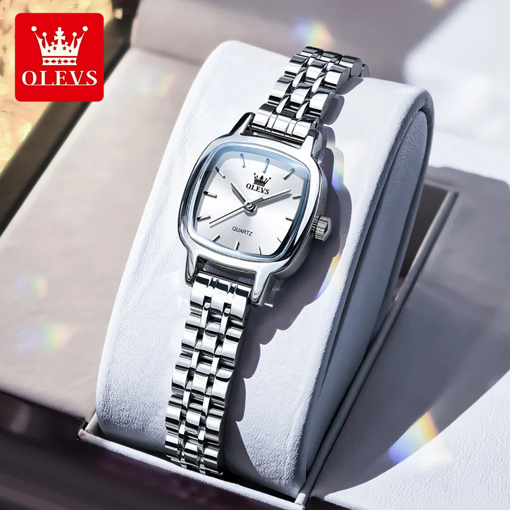 OLEVS 5675 Watches For Women Stainless Steel Elegant Square Quartz Watch Waterproof Luminous Ladies Watches Gifts Box Reloj