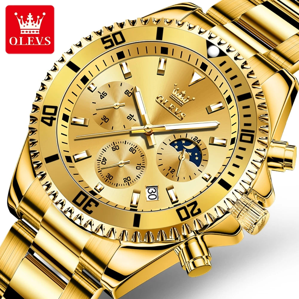 OLEVS 2870 Herrenuhr 42,5 mm großes Zifferblatt Chronograph Mondphase Wasserdichte Sportuhr Original Mode Quarzarmbanduhr für Herren 2025