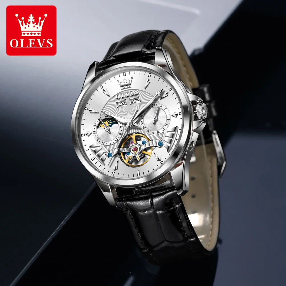 OLEVS 7103 Men's Watch Flywheel Automatic Mechanical Wristwatch Waterproof Perpetual Calendar Moon Phase Watches For Men Classic