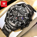 OLEVS 2990 Neue Taucheruhr Quarz Herrenuhr Chronograph Mondphase Wasserdicht Leuchtende Edelstahlarmband Sportuhren für Herren