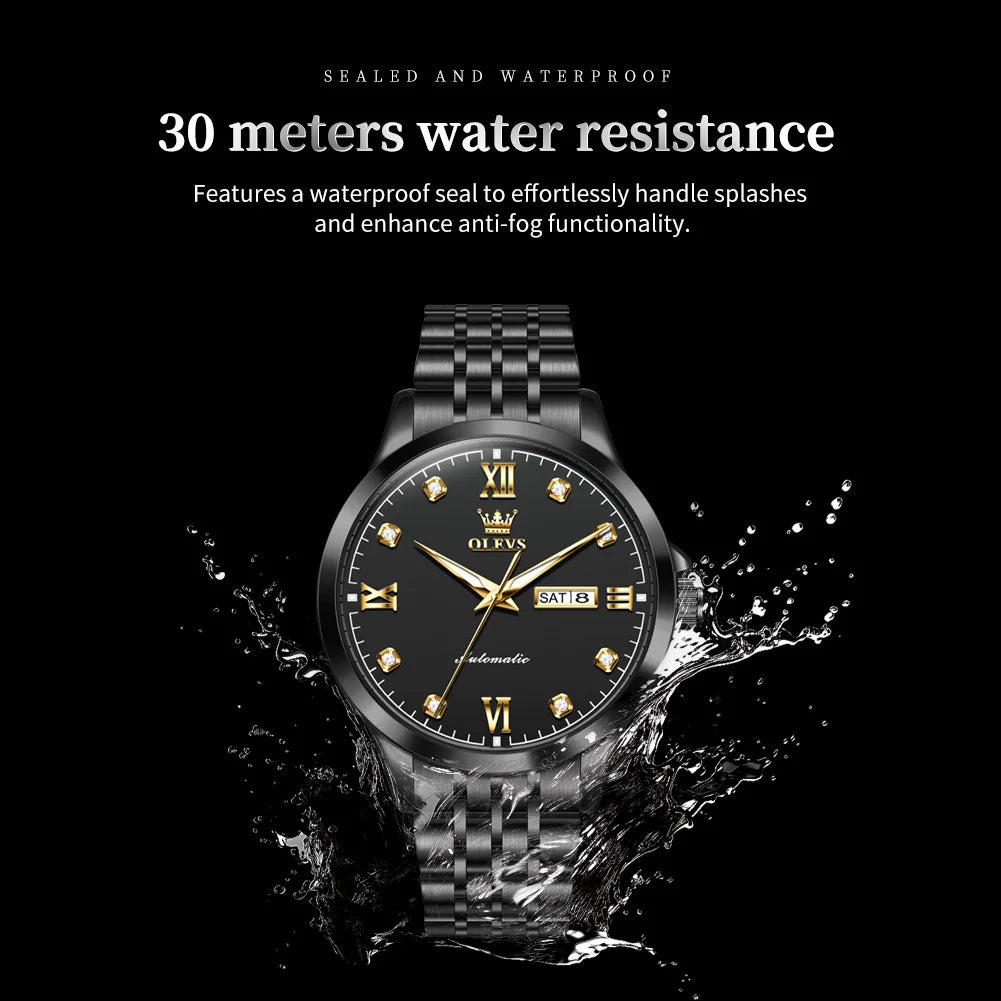 OLEVS 7092  Mens Watch Original Luxury Brand Mechanical Watches Waterproof Stainless Steel Date Week Watches For Man Gifts