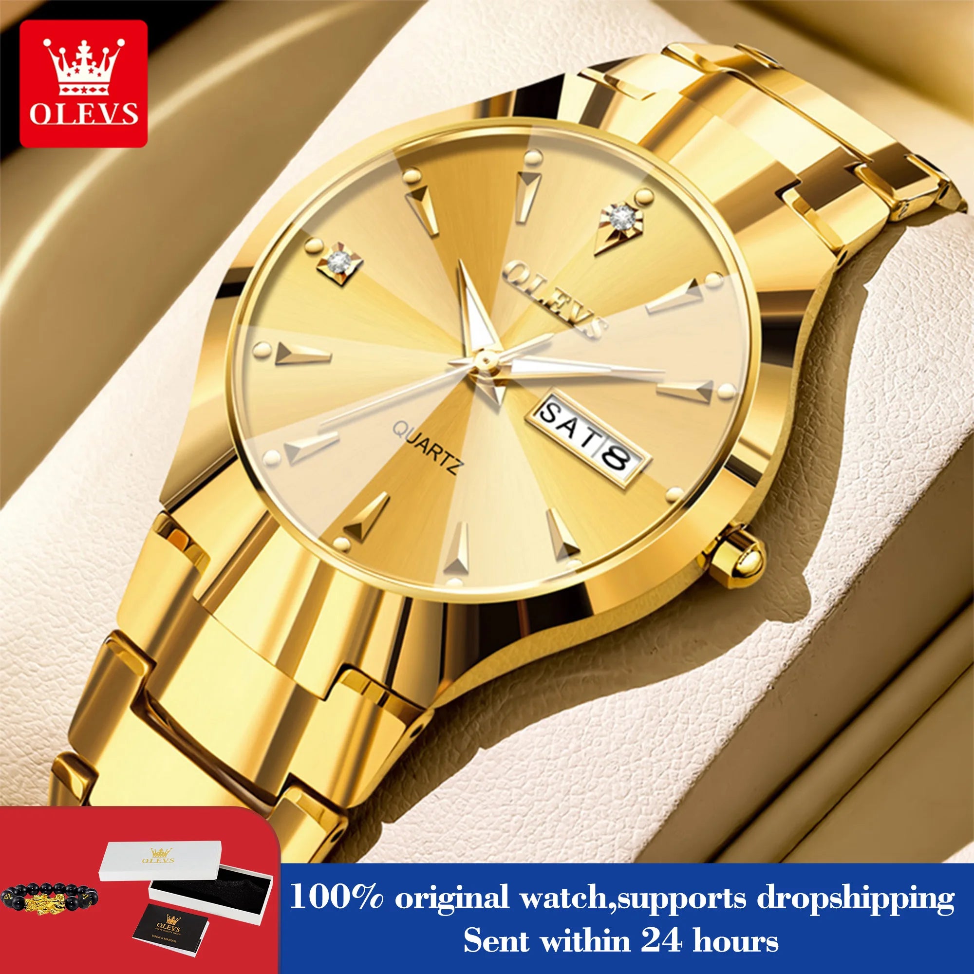 OLEVS 8697 Men's Watch Top Brand Luxury Dual Calendar Quartz Watch For Men Rhombus Mirror Tungsten Steel Strap Man Hand Clock