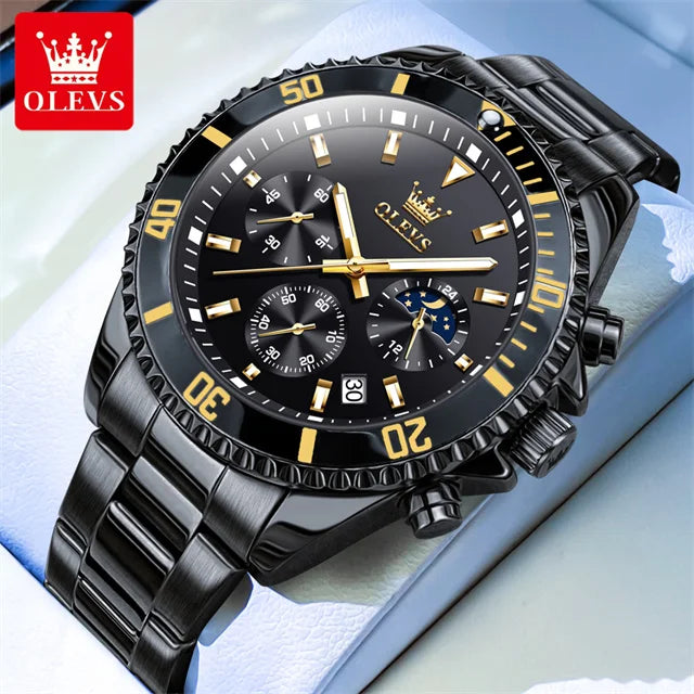 OLEVS 2870 Herrenuhr 42,5 mm großes Zifferblatt Chronograph Mondphase Wasserdichte Sportuhr Original Mode Quarzarmbanduhr für Herren 2025