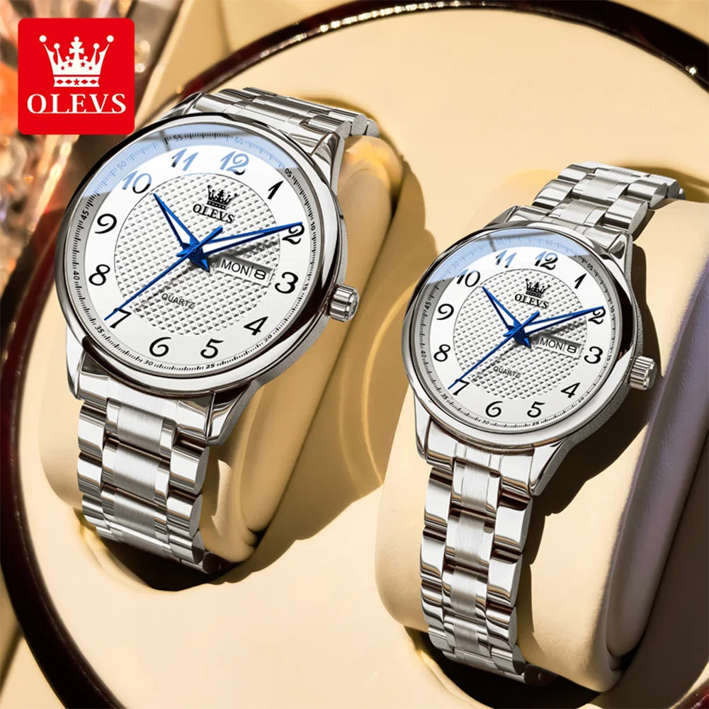 OLEVS 5667 Upgraded Couple Watch Original Luxury Imported Movement Quartz Watches For Men And Women Waterproof Luminous Reloj