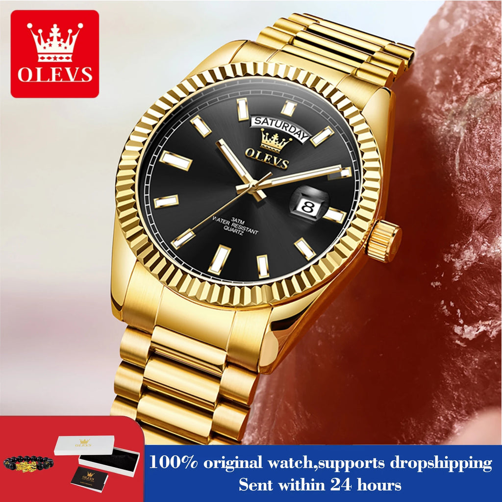 OLEVS 5650 Watches For Man Original Chronograph Date Quartz Watch Steel Strap Waterproof Luminous Top Brand Mens Watch Gifts