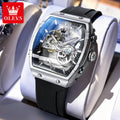 OLEVS 6779 Man Watch Skeleton Luxury Tonneau Mechanical Watches For Men Waterproof Silicone Strap Automatic Hand Clock Gifts Box