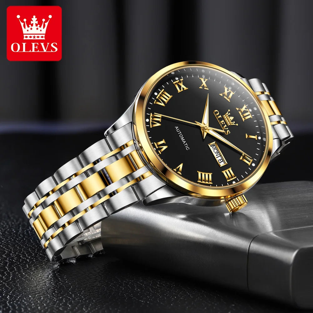 OLEVS 7060 Mens Watches Stainless Steel Original Luxury Automatic Mechanical Watches Waterproof Luminous Watches For Man Gifts