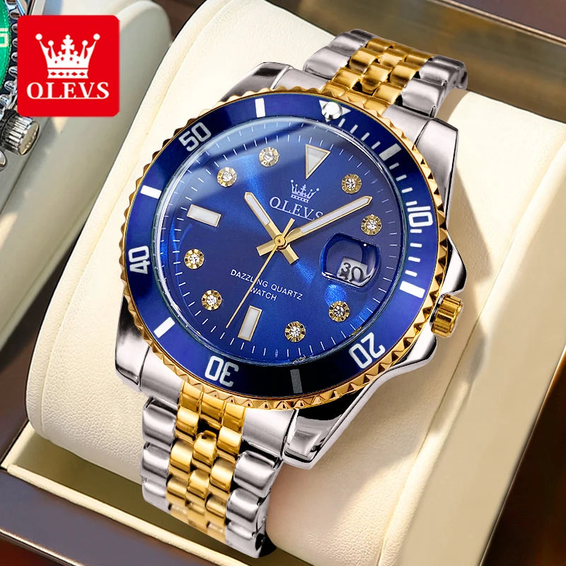OLEVS 9809 Men's Watch Luxury Fashion Date Quartz Watch For Men Stainless Steel Original Waterproof Business Male Hand Clock