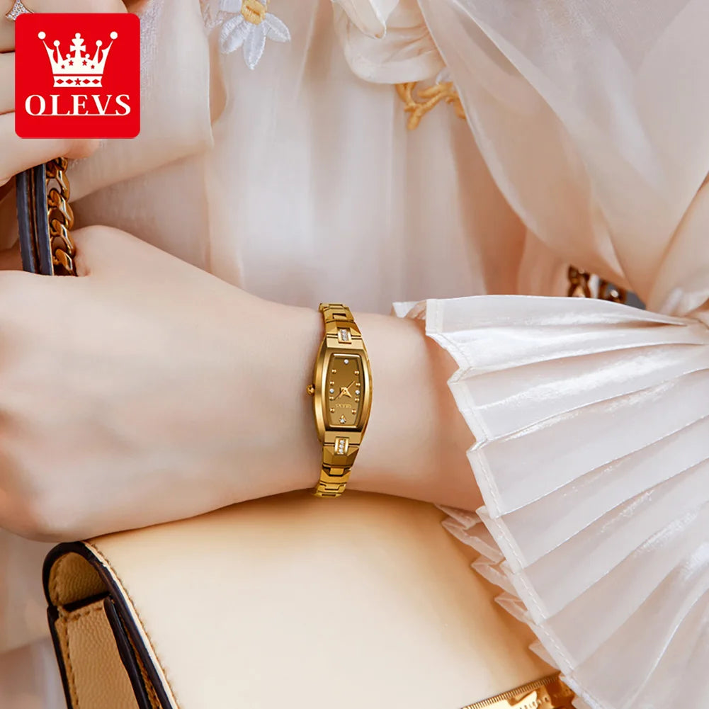 OLEVS 5501 Luxus-Quarzuhr für Damen Wasserdichte Original Damen-Armbanduhr Schlichtes Wolframstahl-Armband Damenuhren