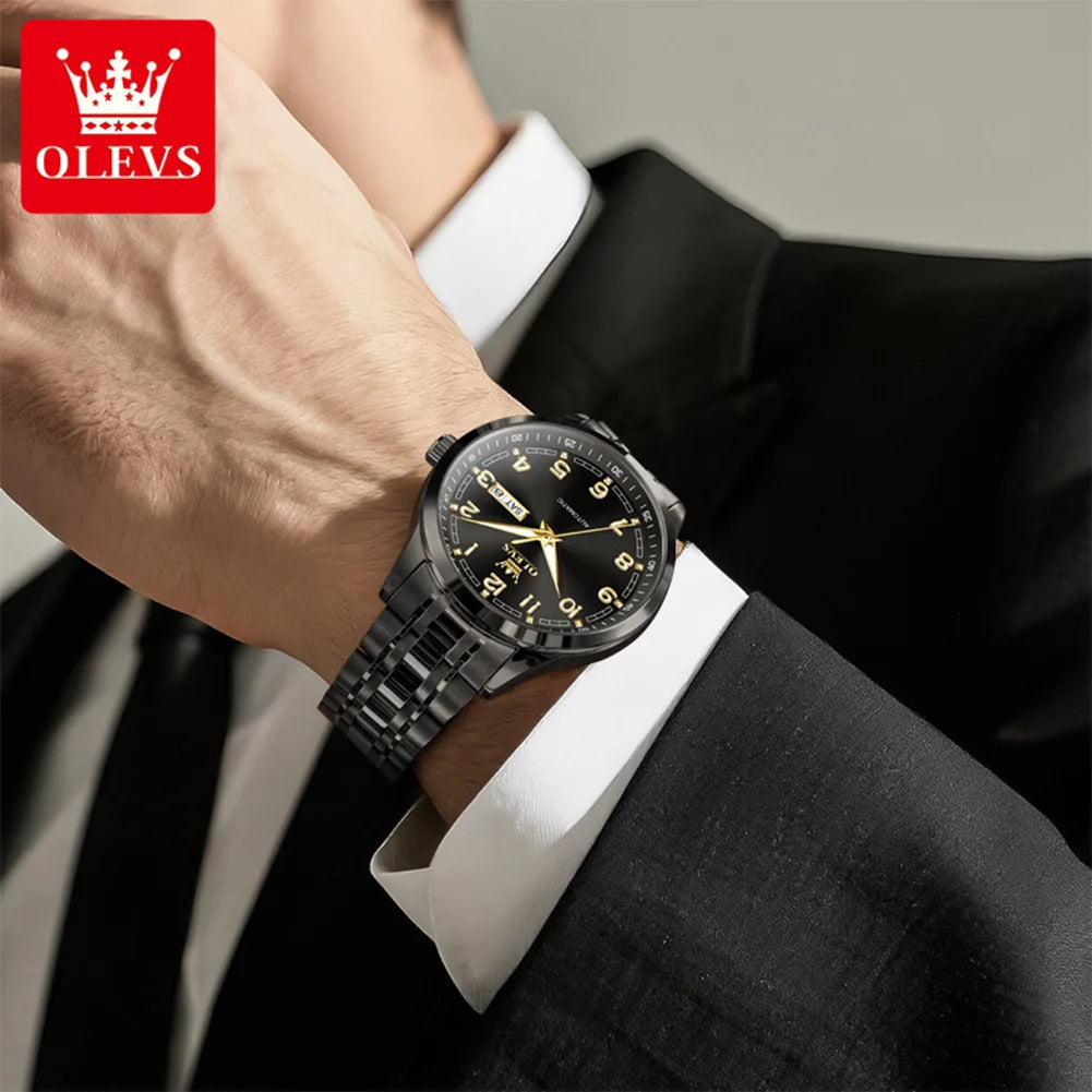 OLEVS 7077 Man Automatic Watch Fashion Date Mechanical Male Hand Clock Number Scale Luxury Waterproof Luminous Watch For Men