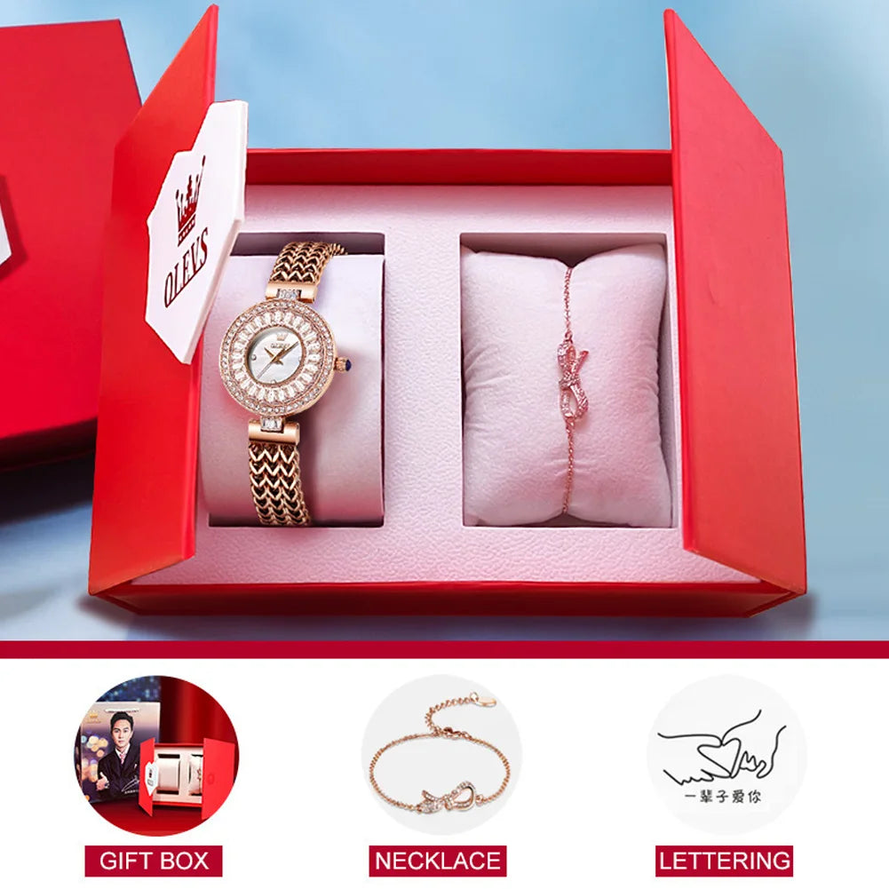 OLEVS 9959 Original Elegant Quartz Woman Watch Top Brand Waterproof Watch For Women Stainless Steel Luxury Diamond Hand Clock