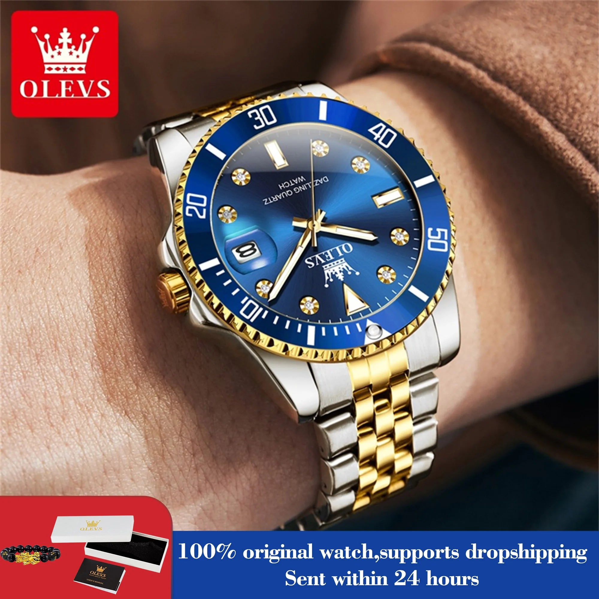 OLEVS 9809 Men's Watch Luxury Fashion Date Quartz Watch For Men Stainless Steel Original Waterproof Business Male Hand Clock