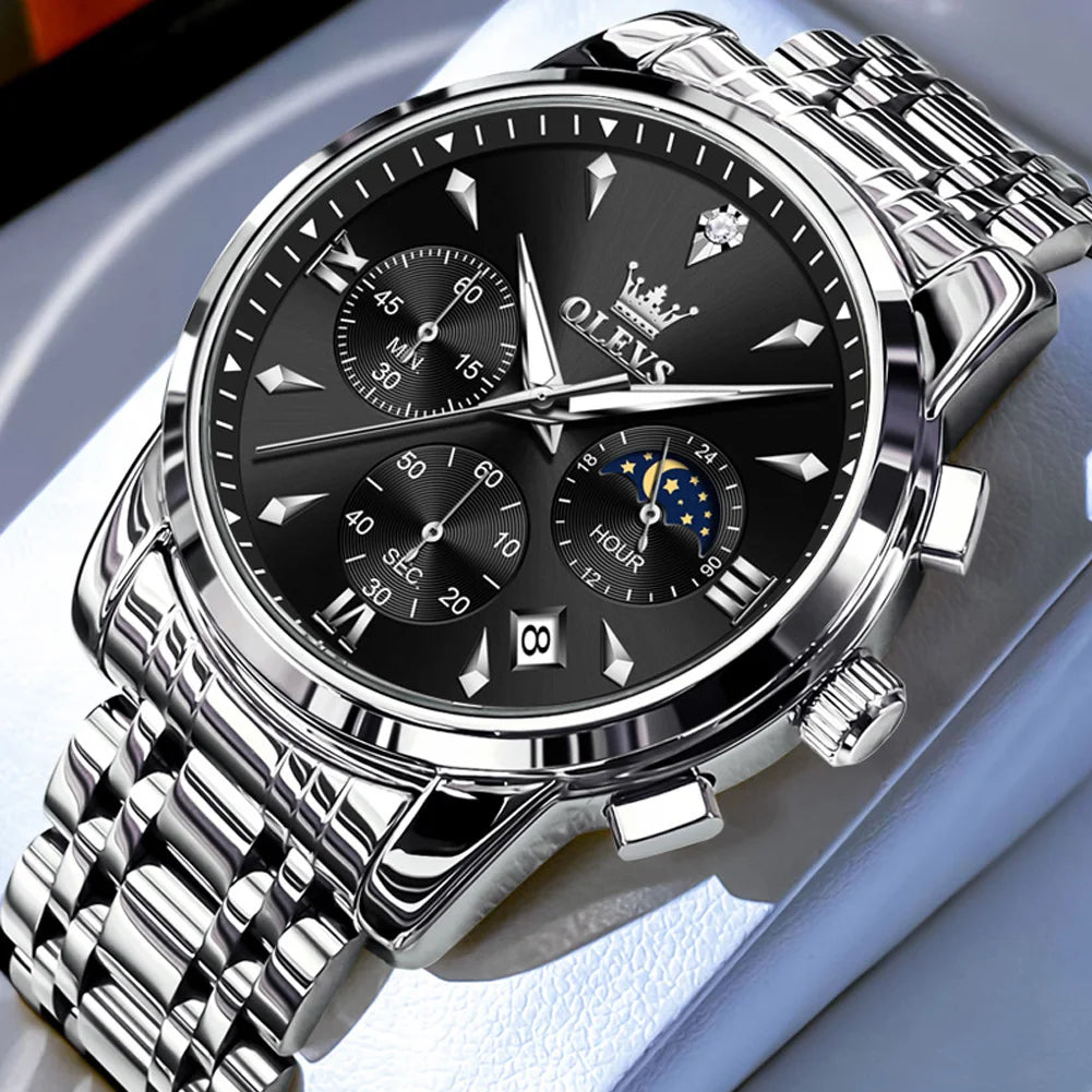 OLEVS 3639 Luxus Herrenuhr Top Marke Mondphase Chronograph Quarzuhr für Herren Automatisches Datum Mode Wasserdicht Herrenuhr