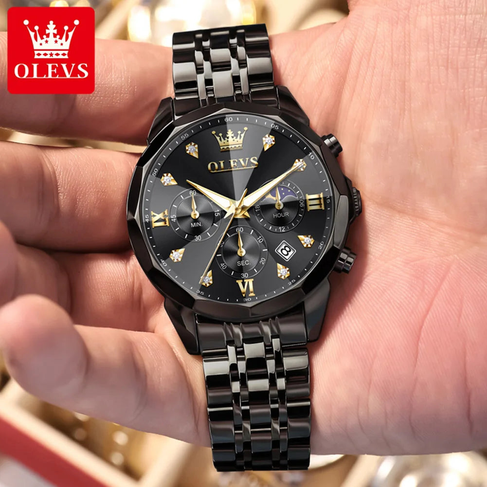 OLEVS 3670 Herrenuhr Mode Datum Mondphase Leuchtende Quarzuhr für Herren Luxus Chronograph Wasserdicht Business-Armbanduhr