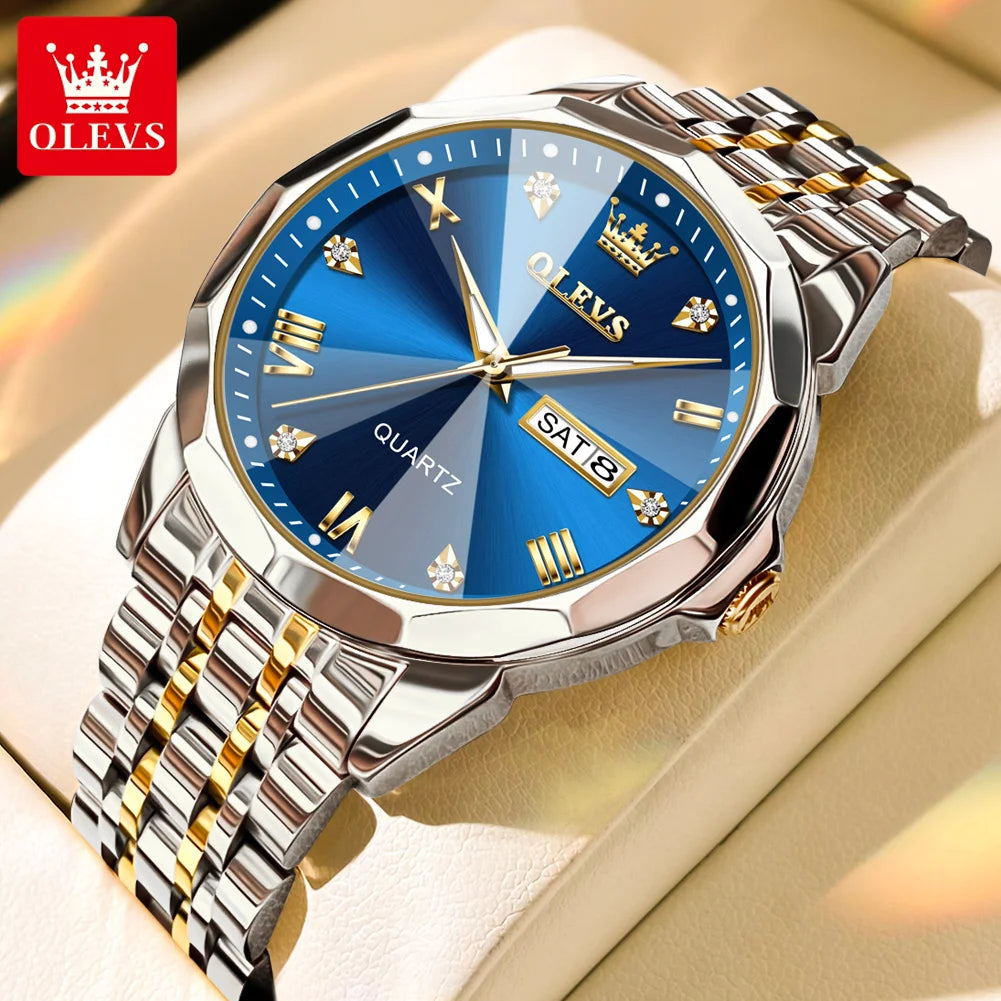 OLEVS 9931 Watch For Men Women Roman Scale Quartz Couple Watch Rhombus Mirror Auto Date Wristwatch Luxury Waterproof Hand Clock