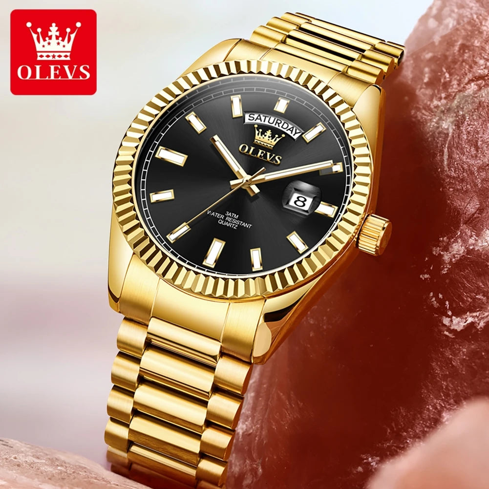 OLEVS 5650 Watches For Man Original Chronograph Date Quartz Watch Steel Strap Waterproof Luminous Top Brand Mens Watch Gifts