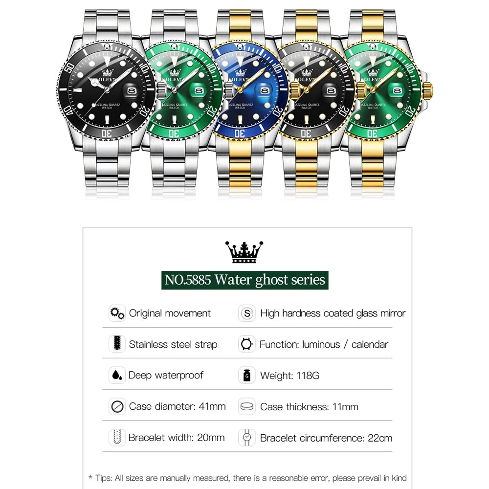 OLEVS 5885 Watch For Men Top Brand Waterproof Stainless Steel Calendar Fashion Man Hand Clock Original Classic Male Wrist Watch
