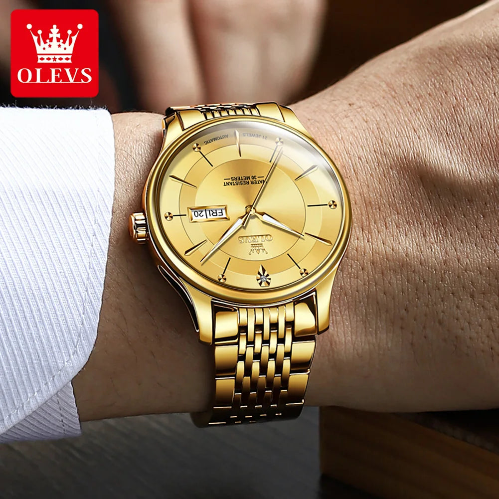 OLEVS 9927 Automatic Watch For Men Luxury Dual Calendar Original Mechanical Dress Hand Clock Waterproof Luminous Man Watches
