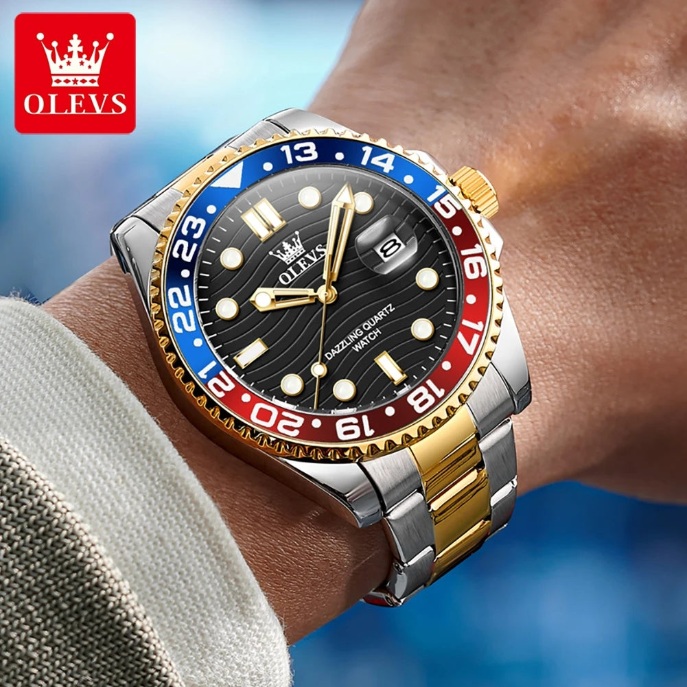 OLEVS 3610 Luxus Herrenuhr Stahlarmband Original Kalender Quarz Uhr für Herren 30M Wasserdicht Leuchtende Business Herrenarmbanduhr