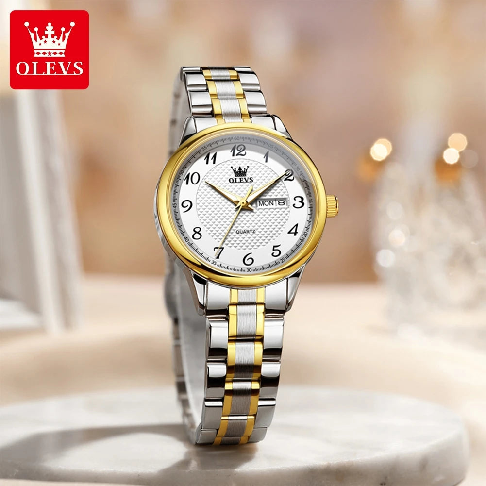 OLEVS 5667 Upgraded Couple Watch Original Luxury Imported Movement Quartz Watches For Men And Women Waterproof Luminous Reloj