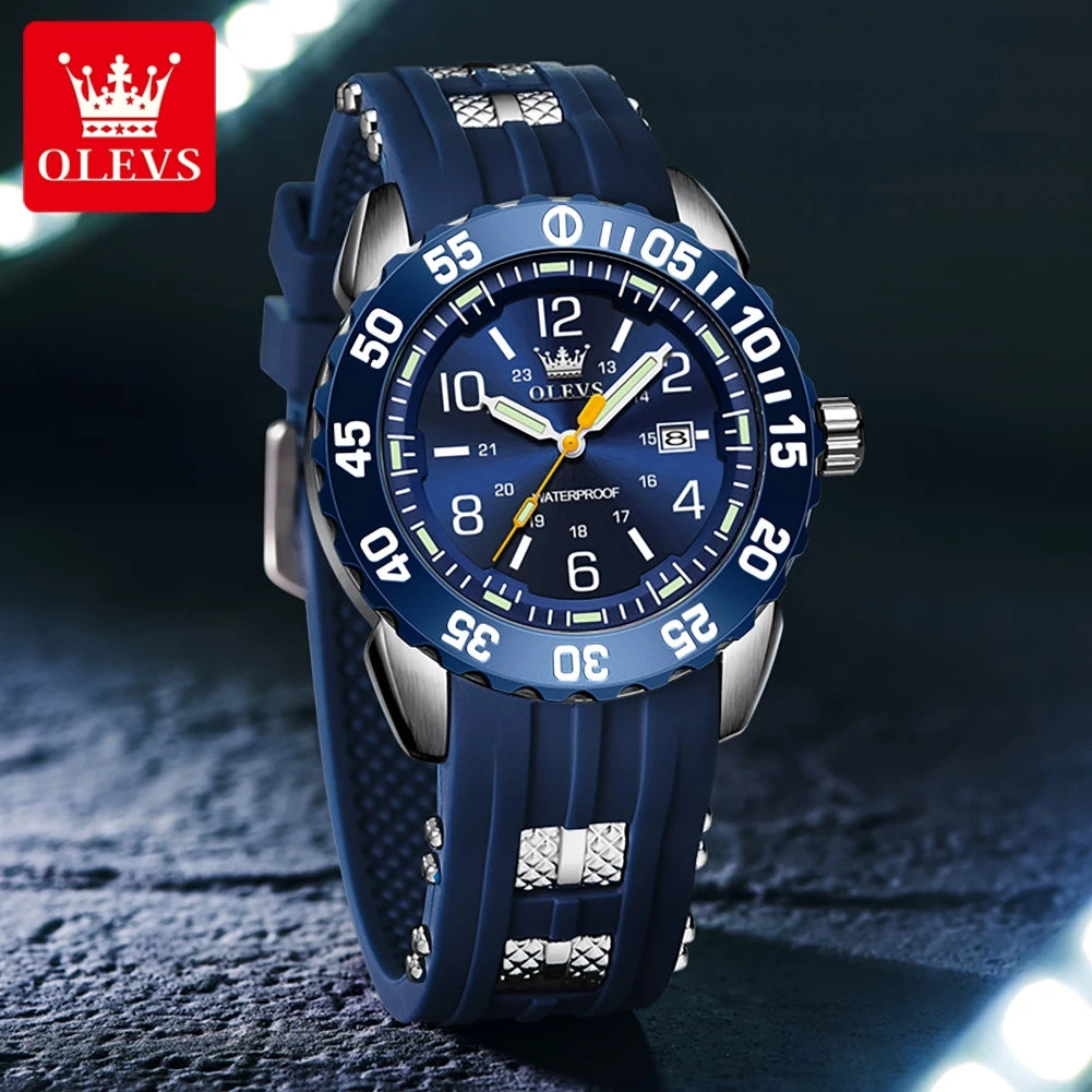 OLEVS 3688 Neue Herrenuhr Wasserdichte Quarzuhr für Herren Hochhärte-Spiegel Leuchtende Original Herren-Armbanduhr Silikonarmband